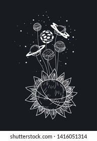 Set of planets and sun draws design