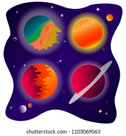 set of planets surrounded by stars and small planets vector illustration flat style