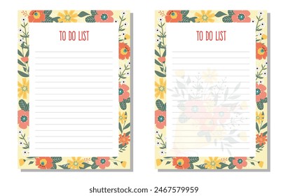 Set planner, to do list, organizer with flowers, leaves.