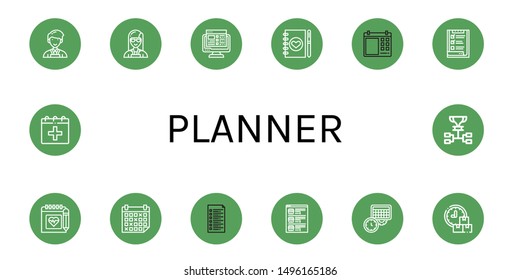 Set of planner icons such as Planner, Task list, Wedding planner, List, Schedule, Date ,