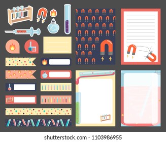 Set of planner sticker Vintage science lab equipment vector 