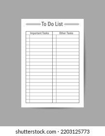 Set planner and to-do list. Templates for notebook, agenda, schedule, planner, checklist.