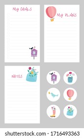Set of planners with cute design. My goals, notes, planes, sticker.