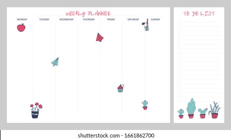 Set of planners with cute design. Weekly planner and to do list.