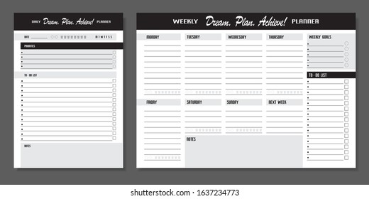 Set of planners. Daily and weekly planner template. Blank notebook page isolated on grey