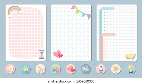 Set of planners and to do list with cute  illustrations. Template for agenda, planners, check lists, notebooks, cards, stickers, and other stationery. Vector background