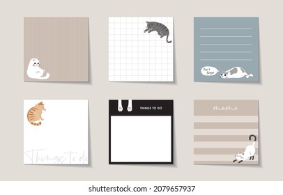 Conjunto de planificadores y para hacer una lista con la tierna ilustración de gatos. Plantilla para cuadernos, agenda, agenda, planificadores, listas de verificación, tarjetas y otros artículos de papelería.