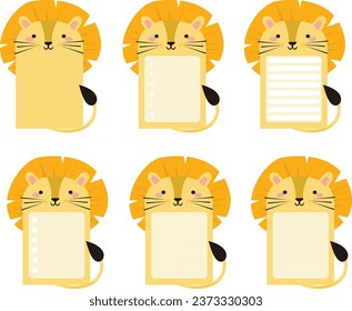 Set of planners and to do list with cute lion illustration, plate for notebooks, agenda, schedule, planners, checklists, cards and other stationery.Kids timetable, notepad sheet. cute lion note