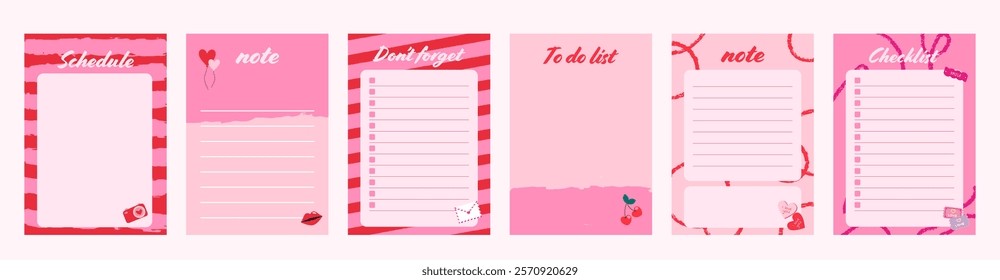 Set of planners and to do list with cute illustrations. Template for agenda, schedule, planners, checklists, notebooks, cards and other stationery