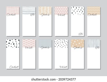 Set of planners and to do list with hand drawn pattern. Template for agenda, schedule, planners, checklists, notebooks, cards and other stationery.