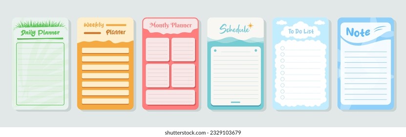 Set of planners and to do list with home interior decor illustrations. Template for agenda, schedule, planners, checklists, notebooks, cards and other stationery.