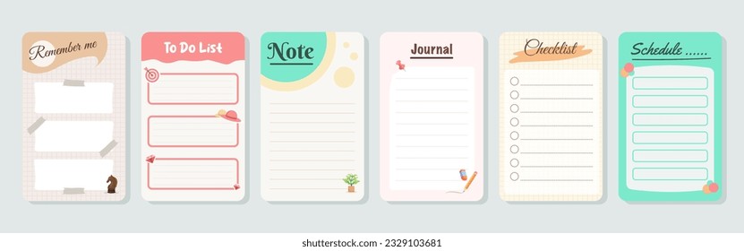 Set of planners and to do list with home interior decor illustrations. Template for agenda, schedule, planners, checklists, notebooks, cards and other stationery.