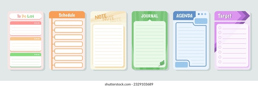 Set of planners and to do list with home interior decor illustrations. Template for agenda, schedule, planners, checklists, notebooks, cards and other stationery.