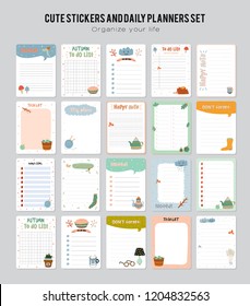 Set of planners and to do list with simple scandinavian illustrations and trendy lettering. Template for agenda, planners, check lists, and other stationery. Isolated. Vector background