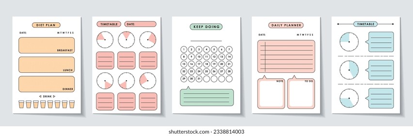 Conjunto de planificadores y lista de tareas pendientes. Plantilla para cuadernos, agenda, agenda, planificadores, listas de verificación, tarjetas y otros artículos de papelería.