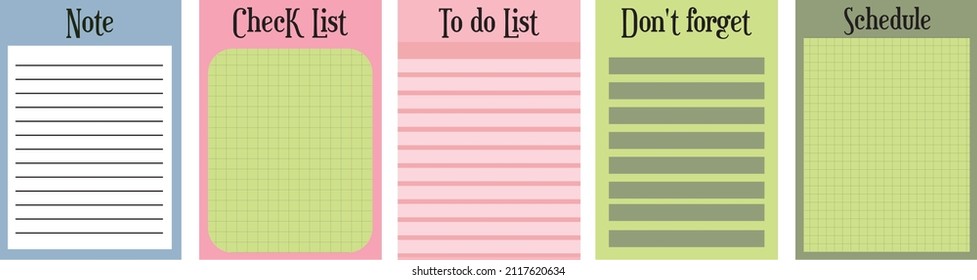 Set of planners and to do list with. Template for agenda, schedule, planners, checklists, notebooks, cards and other stationery