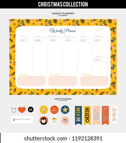 Set of planners and to do lists with Christmas scandinavian illustrations and trendy lettering. Template for agenda, planners, check lists, and other stationery. Isolated. Vector background