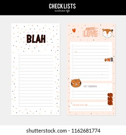 Set of planners and to do lists with cute animal illustrations and trendy lettering. Template for agenda, planners, check lists, and other stationery. Isolated. Vector. Scandinavian stationery design