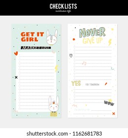 Set of planners and to do lists with cute animal illustrations and trendy lettering. Template for agenda, planners, check lists, and other stationery. Isolated. Vector. Scandinavian stationery design