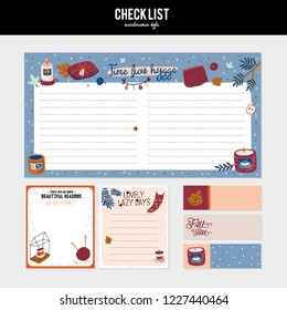 Set of planners and to do lists with simple scandinavian illustrations and trendy lettering. Template for agenda, planners, check lists, and other stationery. Isolated. Vector. Background