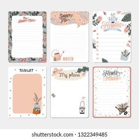 Set of planners and to do lists with spring floral scandinavian illustrations and trendy lettering. Template for agenda, planners, check lists, and other stationery. Isolated. Vector background