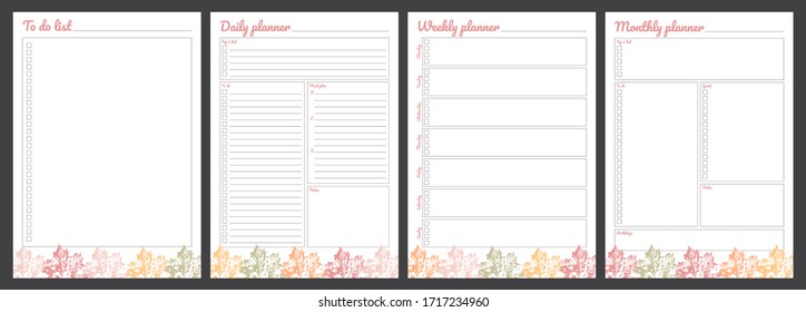 Set of planners with floral design. Monthly, weekly, daily planner and to do list.