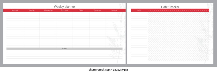 Set of planners with floral design. Weekly and Habit tracker