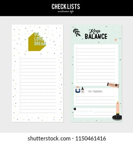 Set of planners and to fo lists with simple scandinavian illustrations and trendy lettering. Template for agenda, planners, check lists, and other stationery. Isolated. Vector. White background