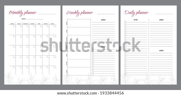 Set Planners Leaf Design Monthly Weekly Stock Vector (Royalty Free ...