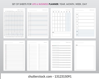 Set of planners for life and business, planner sheets, organizer for personal and work issues