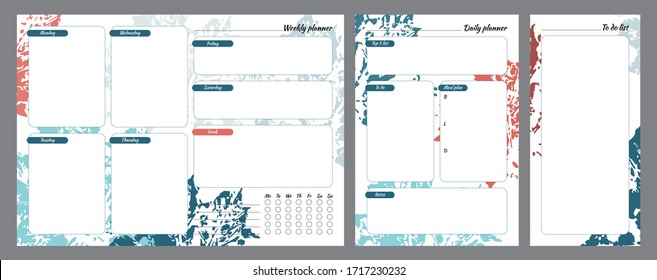 Set of planners with minimalistic floral design. Weekly, daily planner, to do list.