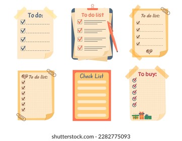 Set of planners, note paper, to do list, stickers templates.  To do list, check list, to buy list. 