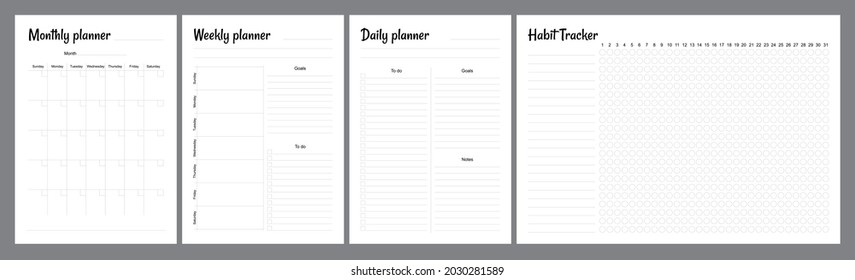 Set of planners with simple design. Monthly, weekly, daily planner.