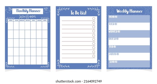Conjunto de plantillas de planificadores, lista de verificación, programación diaria aislada en fondo blanco, colección imprimible con elementos de decoración de doodle. Ilustración del vector
