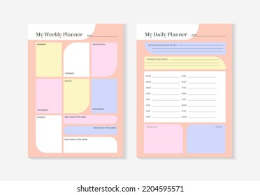 SET Planners Template daily and weekly planners, monthly, weekly planner and Trendy colors. Planner weekly and monthly