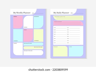 SET Planners Template of personal daily and weekly plan, monthly, weekly planner and Trendy colors. Planner weekly and monthly