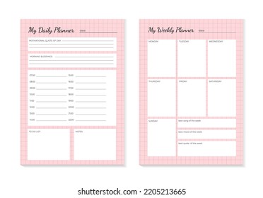 SET Planners Template of personal daily and weekly planner, weekly plan and Trendy colors. Planner weekly and daily planner