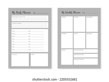  SET Planners Template of personal daily and weekly planner, weekly plan and Trendy pastel colors. Planner weekly and daily planner. Modern gray planner