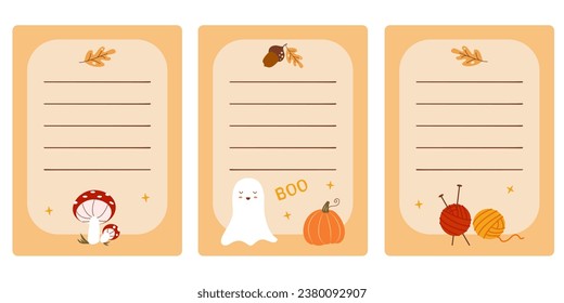 Set of planners and to-do lists with illustrations of autumn coziness. Template for timetables, planners, checklists, notepads, cards and other office supplies. Vector illustration