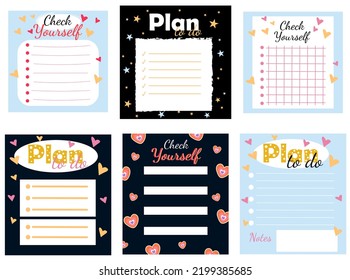 A set of planners where you need to write what you do. Flat style. Doodle. Vector stock illustration. Notes and diary.