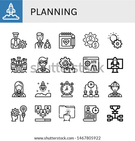 Set of planning icons such as Startup, Manager, Schedule, Management, Development, Time management, Strategic, Viral, Directory , planning