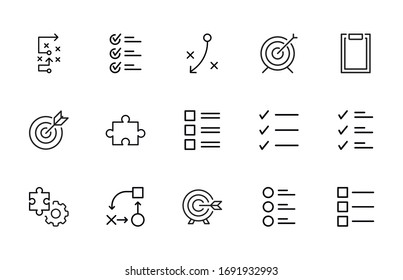 Set of planning related vector line icons. Premium linear symbols pack. Vector illustration isolated on a white background. Web symbols for web sites and mobile app. Trendy design. 
