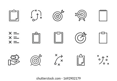 Set of planning related vector line icons. Premium linear symbols pack. Vector illustration isolated on a white background. Web symbols for web sites and mobile app. Trendy design. 