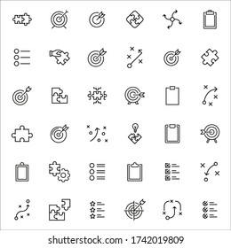 Conjunto de iconos de línea vectorial relacionados con la planificación. Paquete de símbolos lineales premium. Ilustración vectorial aislada en un fondo blanco. Símbolos web para sitios web y aplicaciones móviles. Diseño de moda. 
