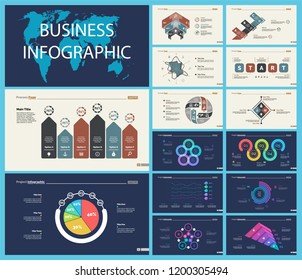 Set of planning or startup concept infographic charts. Business diagrams for presentation slide templates. For corporate report, advertising, banner and brochure design