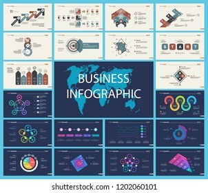 Set of planning or startup concept infographic charts. Business diagrams for presentation slide templates. For corporate report, advertising, banner and brochure design