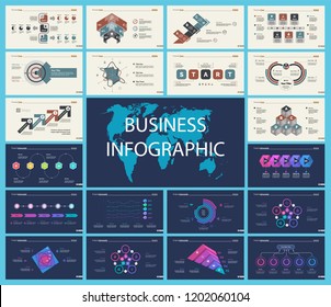 Set of planning or startup concept infographic charts. Business diagrams for presentation slide templates. For corporate report, advertising, banner and brochure design