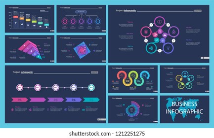 Set of planning or startup concept infographic charts. Business diagrams for presentation slide templates. For corporate report, advertising, banner and brochure design