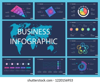 Set of planning or startup concept infographic charts. Business diagrams for presentation slide templates. For corporate report, advertising, banner and brochure design