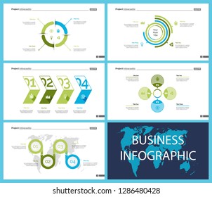 Set of planning or startup concept infographic charts. Business diagrams for presentation slide templates. For corporate report, advertising, banner and brochure design